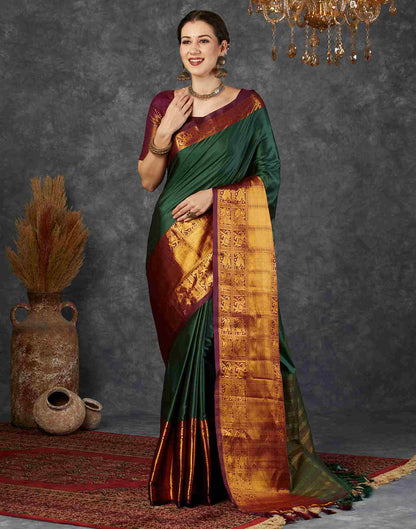 Olive Green Silk Zari Kanjivaram Saree