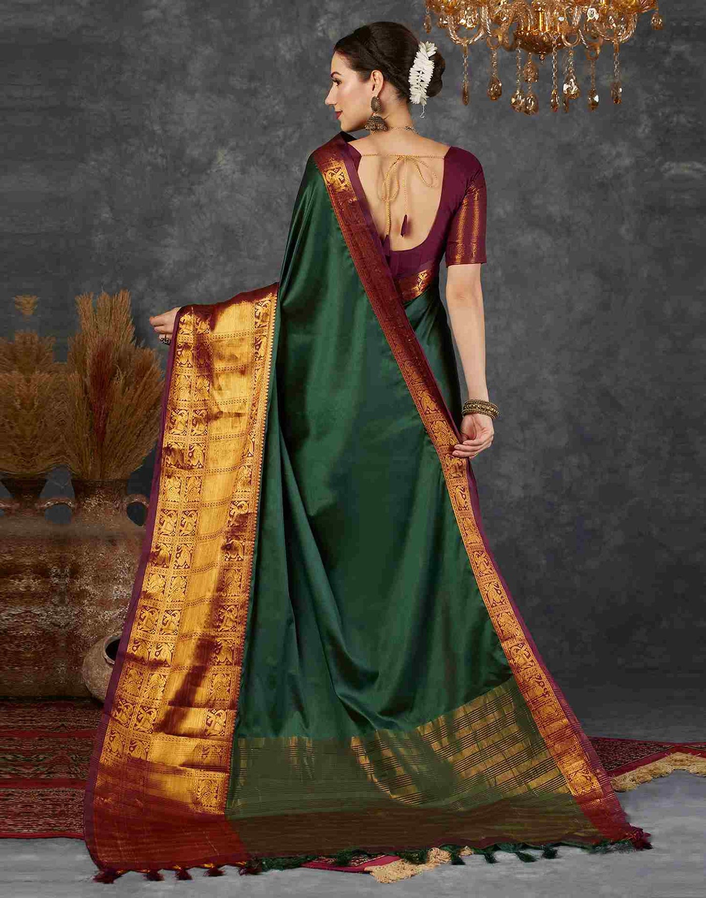 Olive Green Silk Zari Kanjivaram Saree