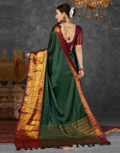 Olive Green Silk Zari Kanjivaram Saree
