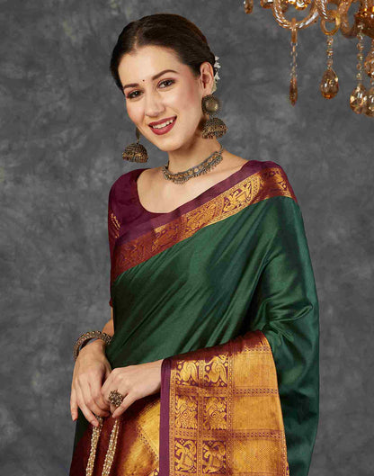Olive Green Silk Zari Kanjivaram Saree