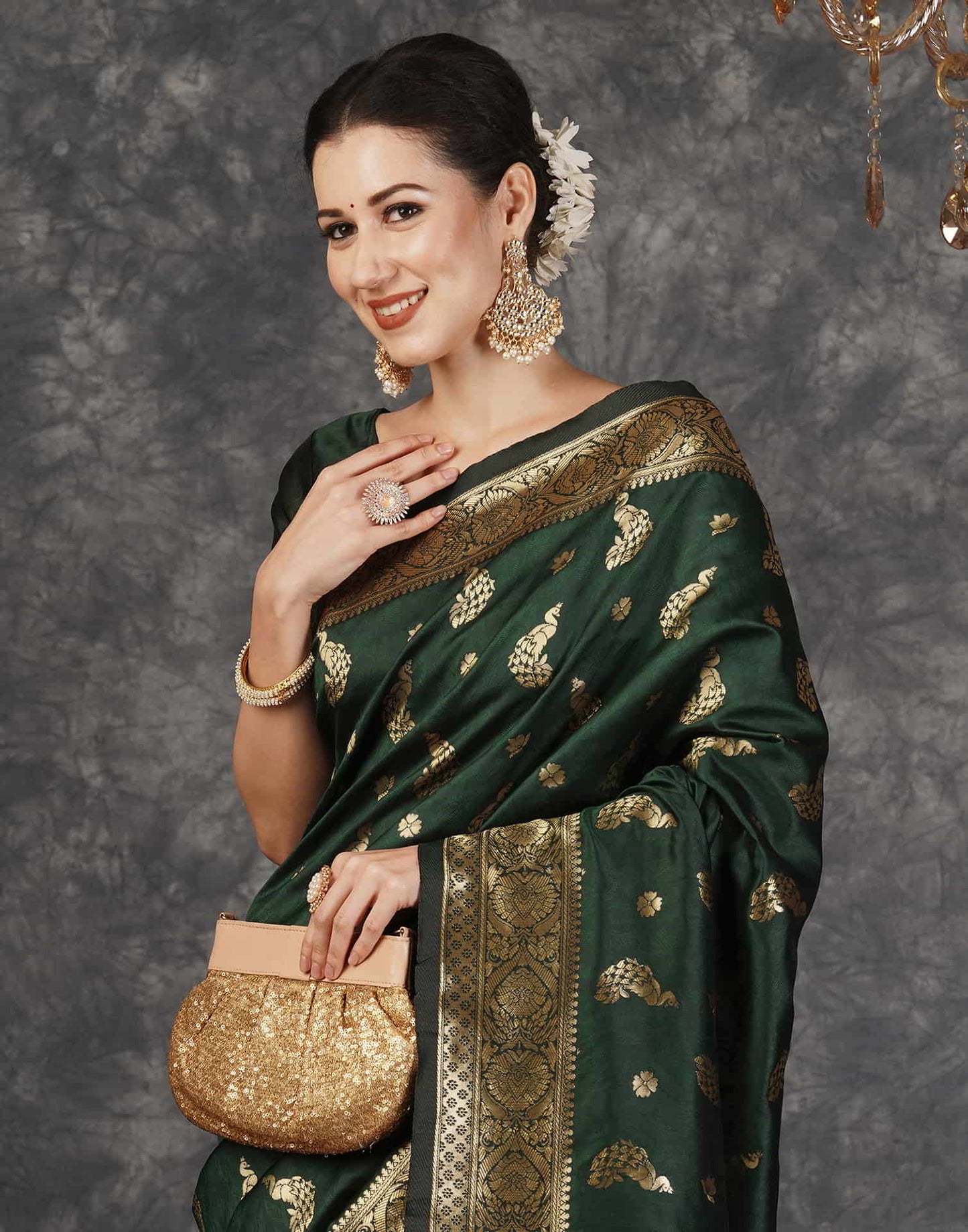 Green Banarasi Silk Woven Saree