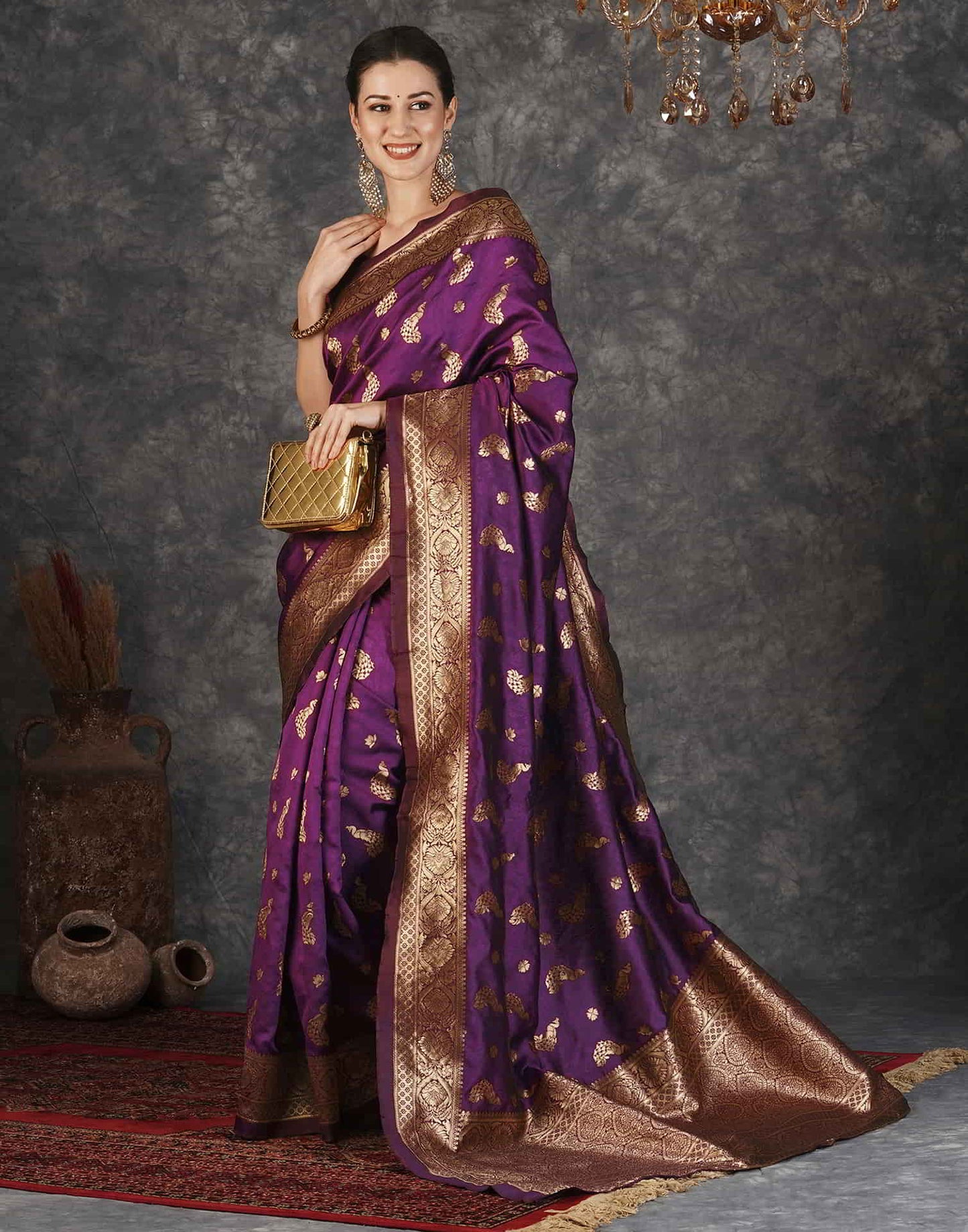 Purple Banarasi Silk Woven Saree