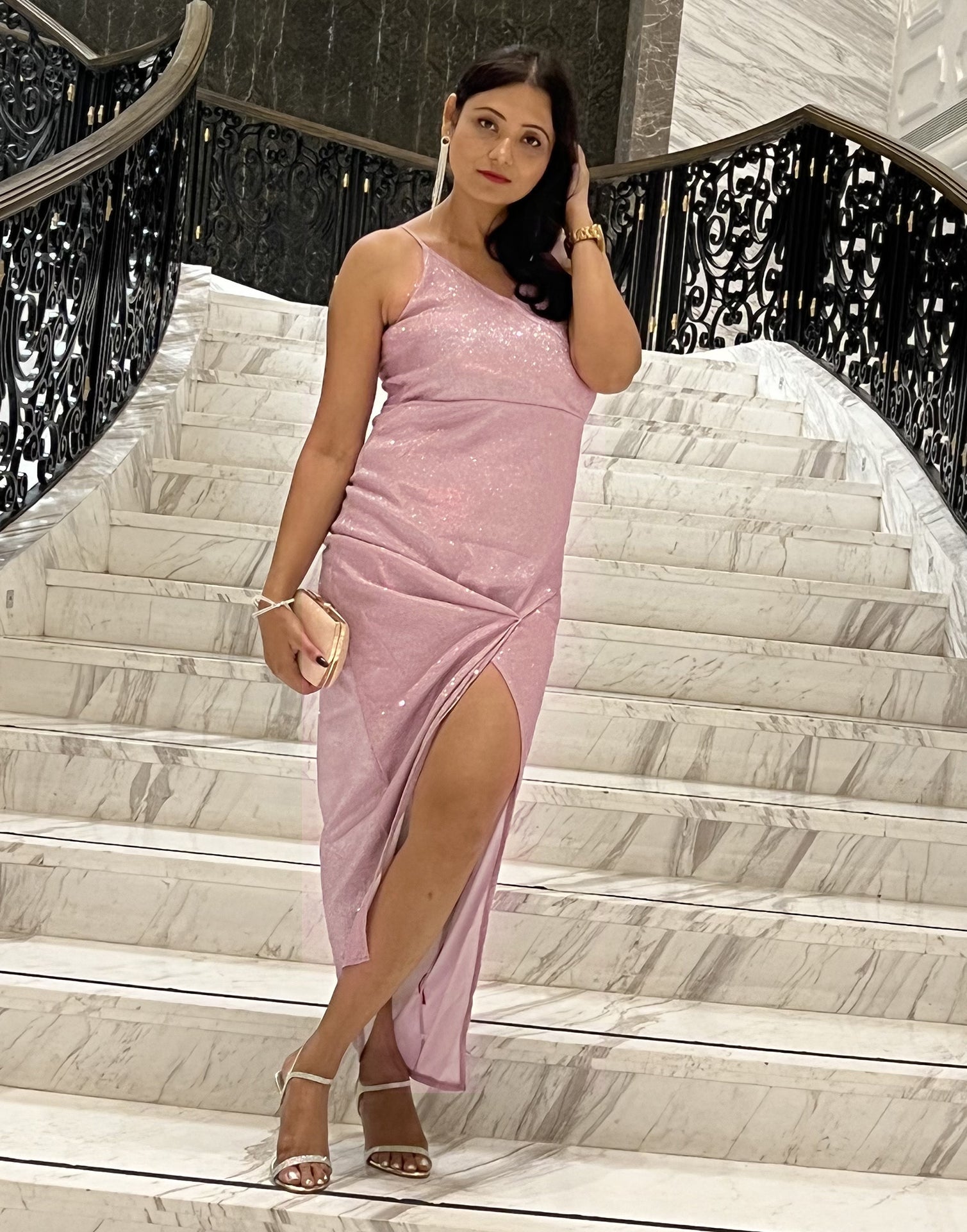Light Pink Gliter Partywear dress | Leemboodi