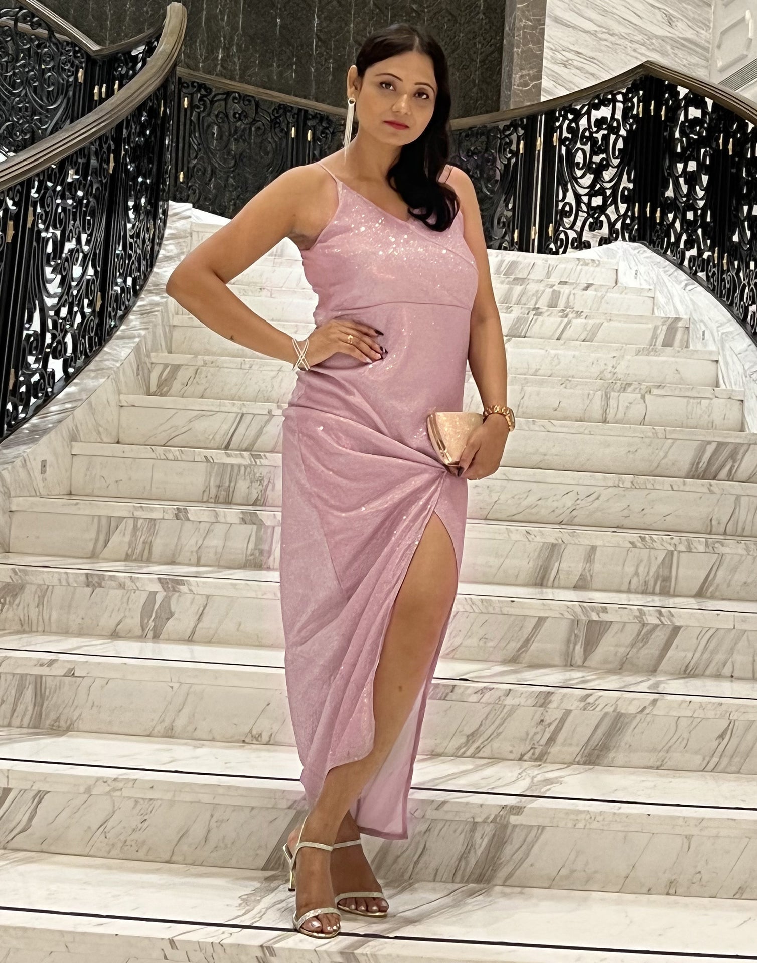 Light Pink Gliter Partywear dress | Leemboodi