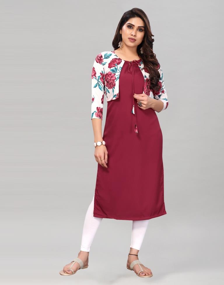 Maroon Kurta with Printed Jacket | Leemboodi