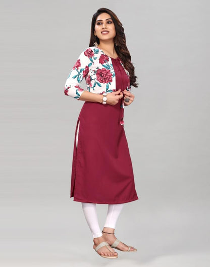 Maroon Kurta with Printed Jacket | Leemboodi