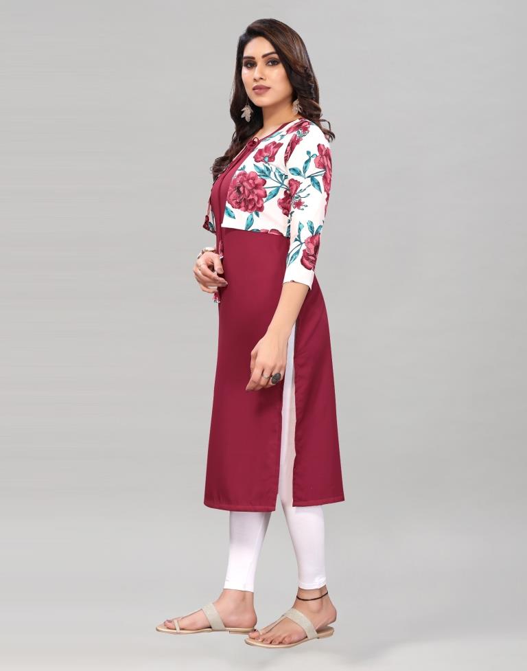 Maroon Kurta with Printed Jacket | Leemboodi