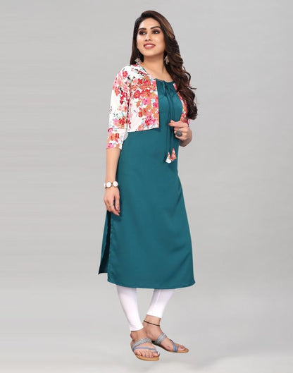 Rama Blue Coloured Crepe Plain Kurti | Sudathi