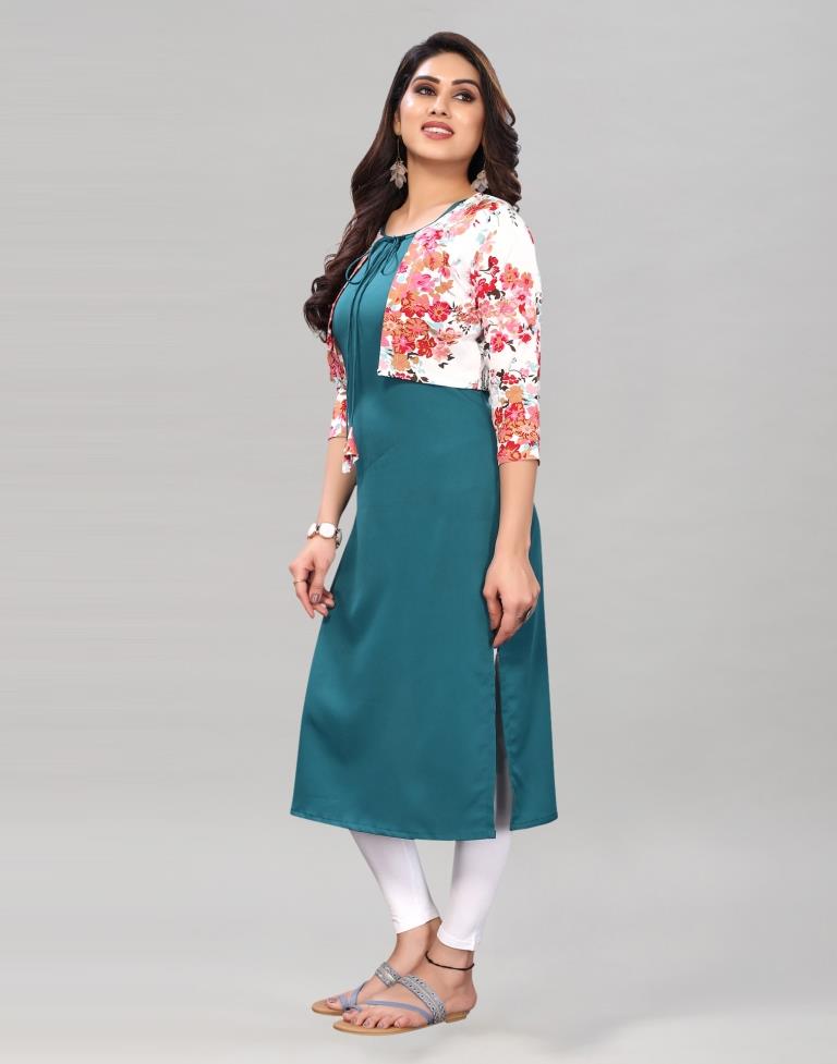 Rama Blue Coloured Crepe Plain Kurti | Sudathi