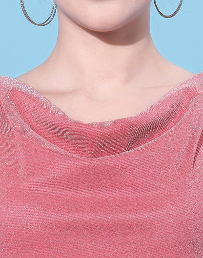 Light Pink Cowl Neck Gliter Bodycon | Leemboodi