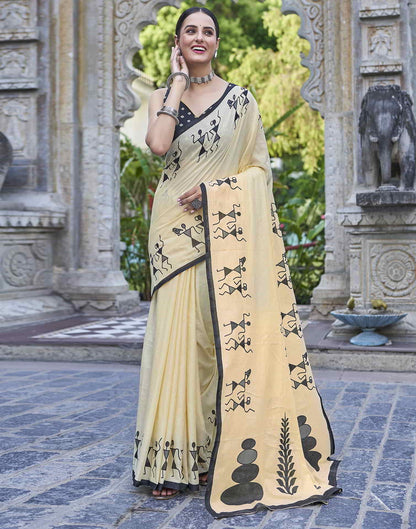 Yellow Printed Cotton Saree