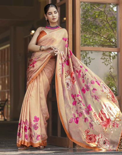 Beige Printed Satin Saree