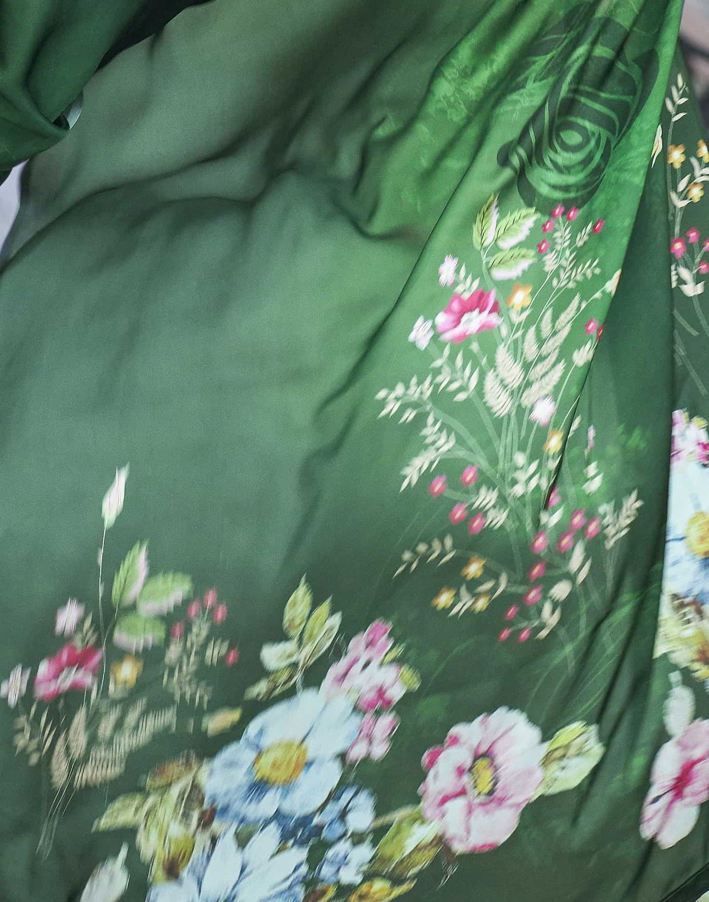 Green Printed Satin Saree