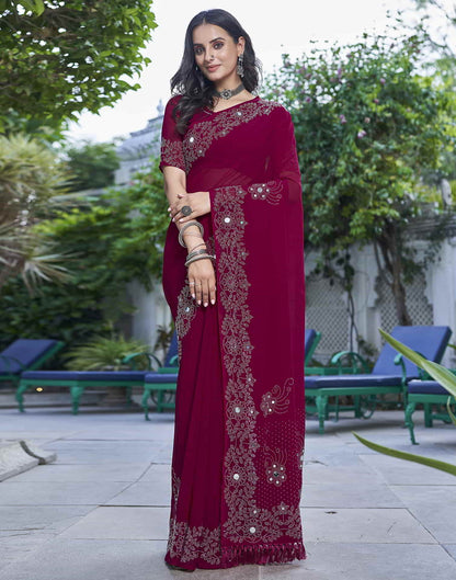 Pink Swarovski Georgette Stone Work Saree