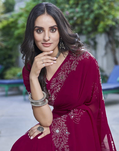 Pink Swarovski Georgette Stone Work Saree