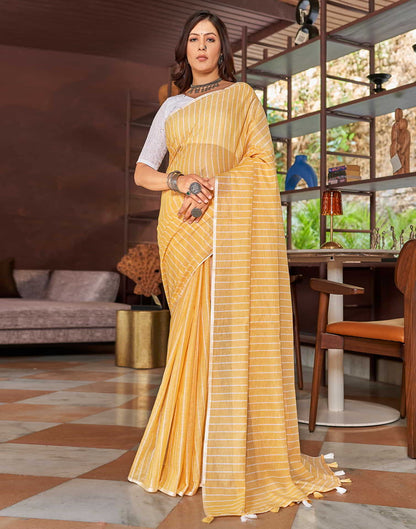 Yellow Leheriya Linen Woven Saree