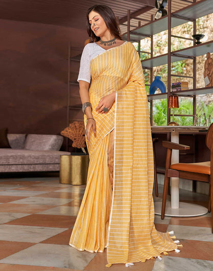 Yellow Leheriya Linen Woven Saree