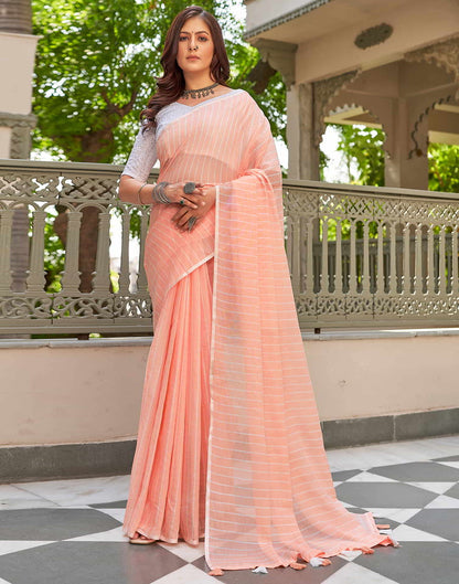 Peach Leheriya Linen Woven Saree