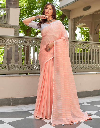 Peach Leheriya Linen Woven Saree