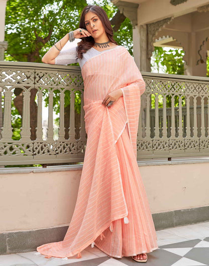 Peach Leheriya Linen Woven Saree