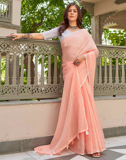 Peach Leheriya Linen Woven Saree