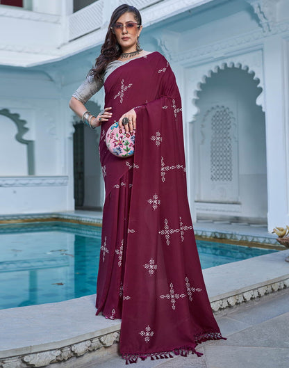 Wine Printed Cotton Saree