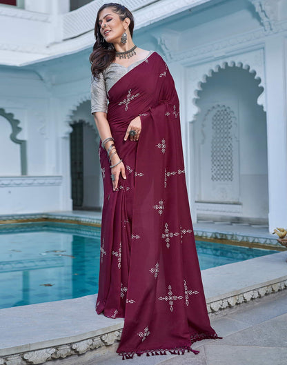 Wine Printed Cotton Saree