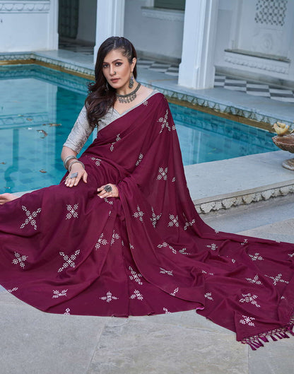 Wine Printed Cotton Saree