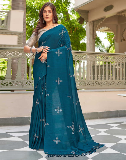 Blue Printed Cotton Saree