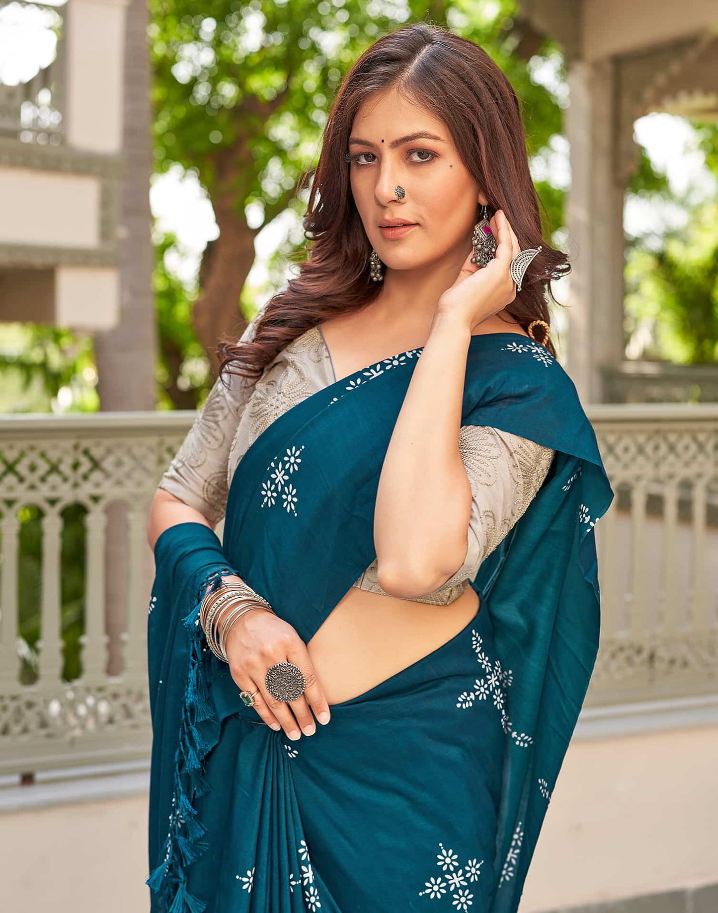 Blue Printed Cotton Saree