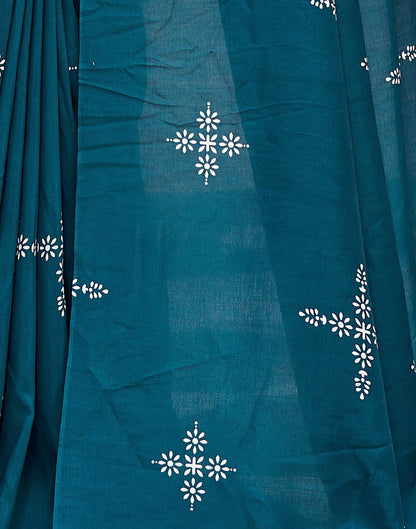 Blue Printed Cotton Saree