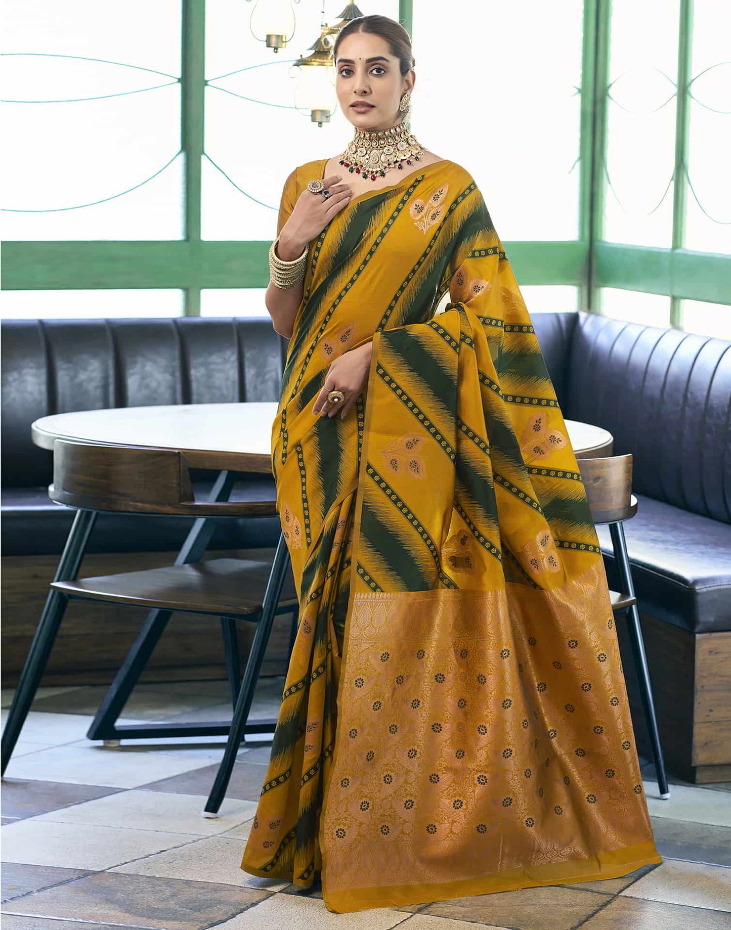 Yellow Banarasi Silk Woven Saree