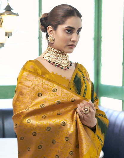 Yellow Banarasi Silk Woven Saree