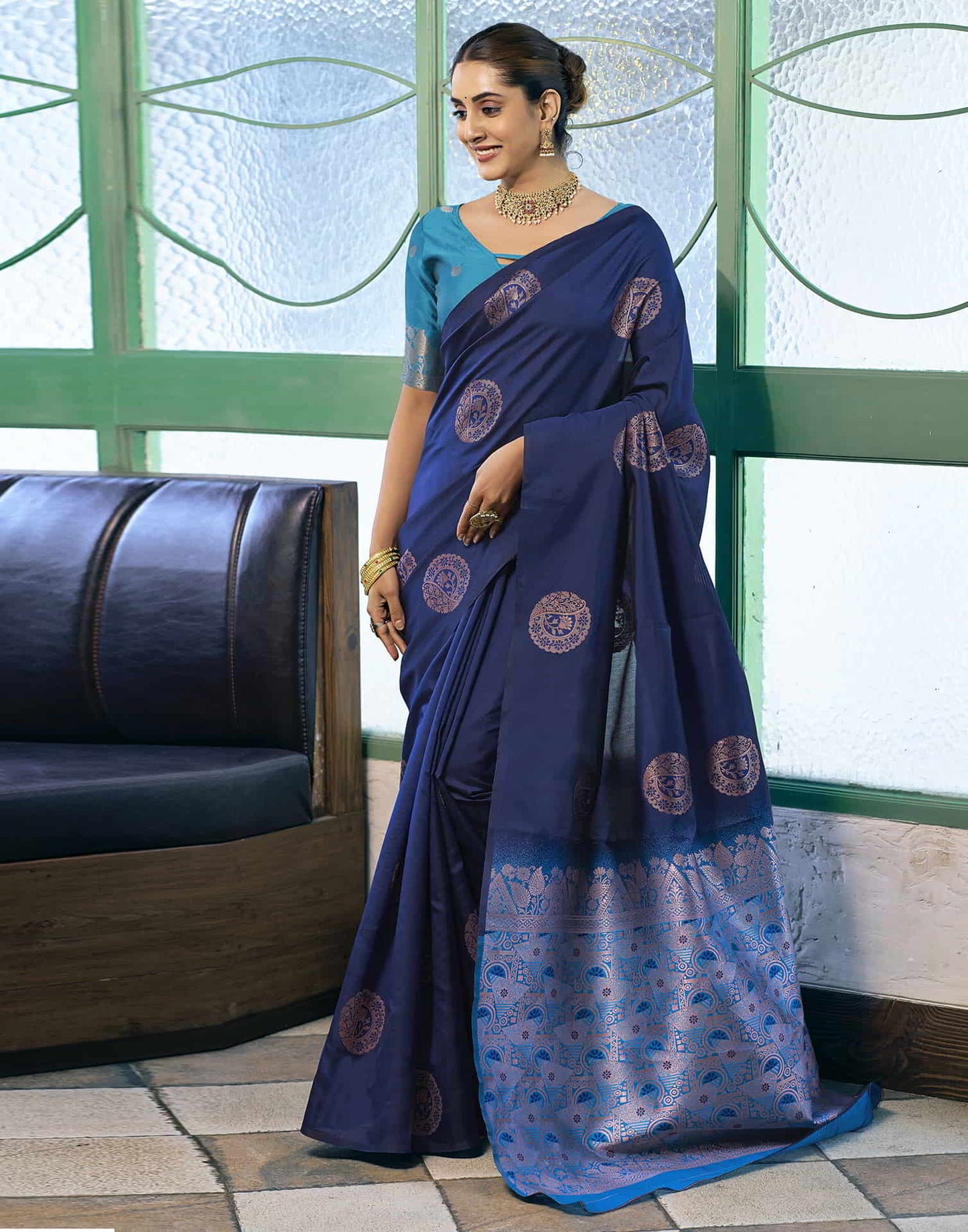 Blue Banarasi Silk Woven Saree
