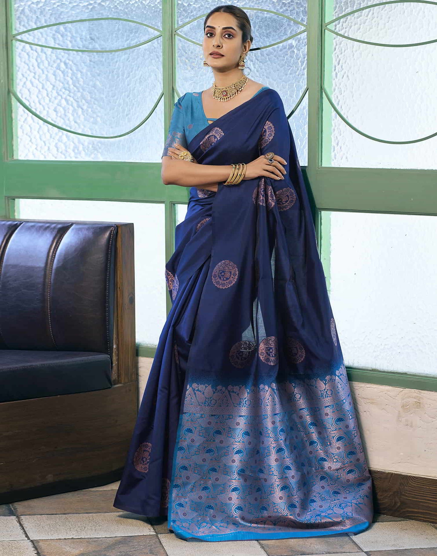 Blue Banarasi Silk Woven Saree
