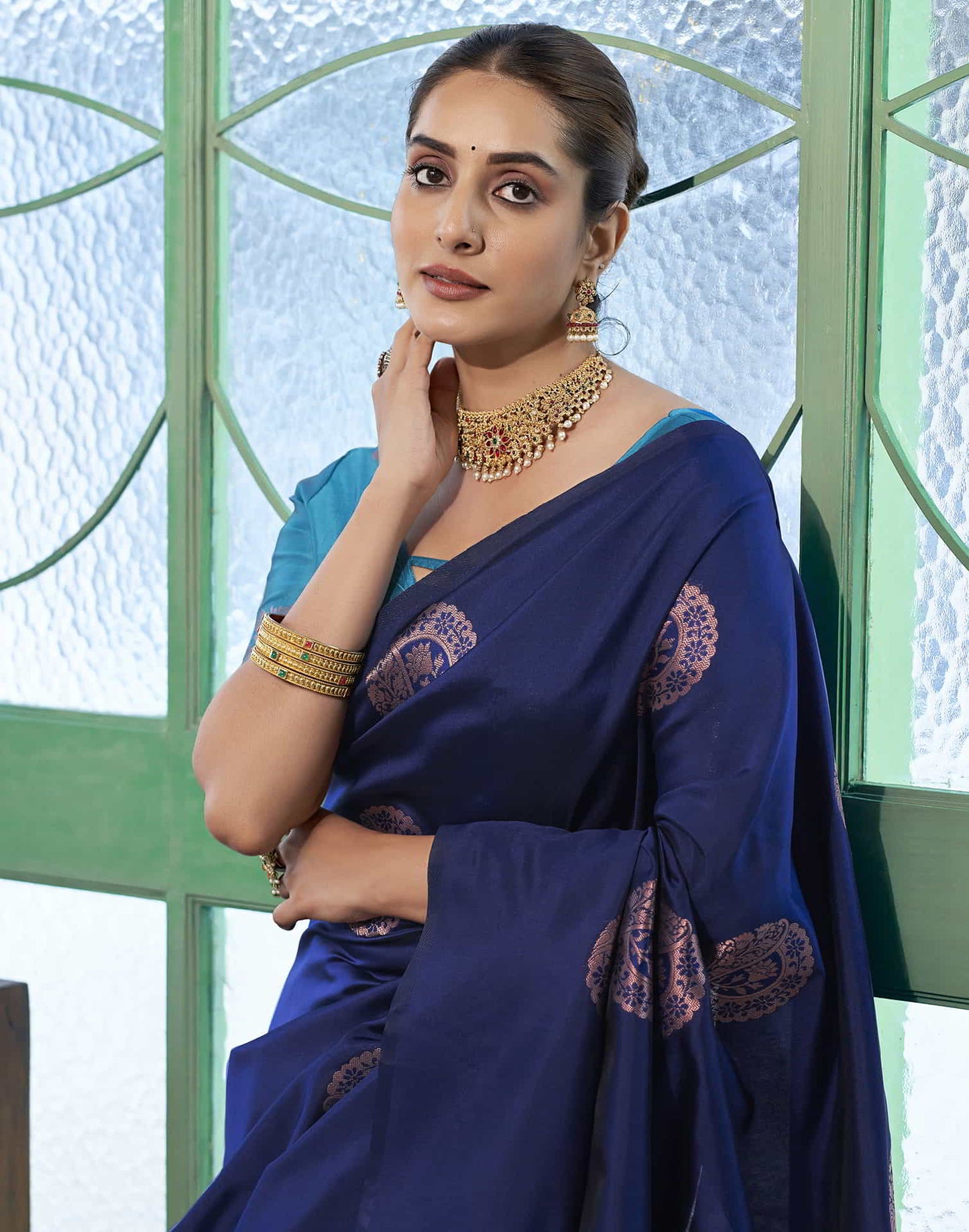 Blue Banarasi Silk Woven Saree