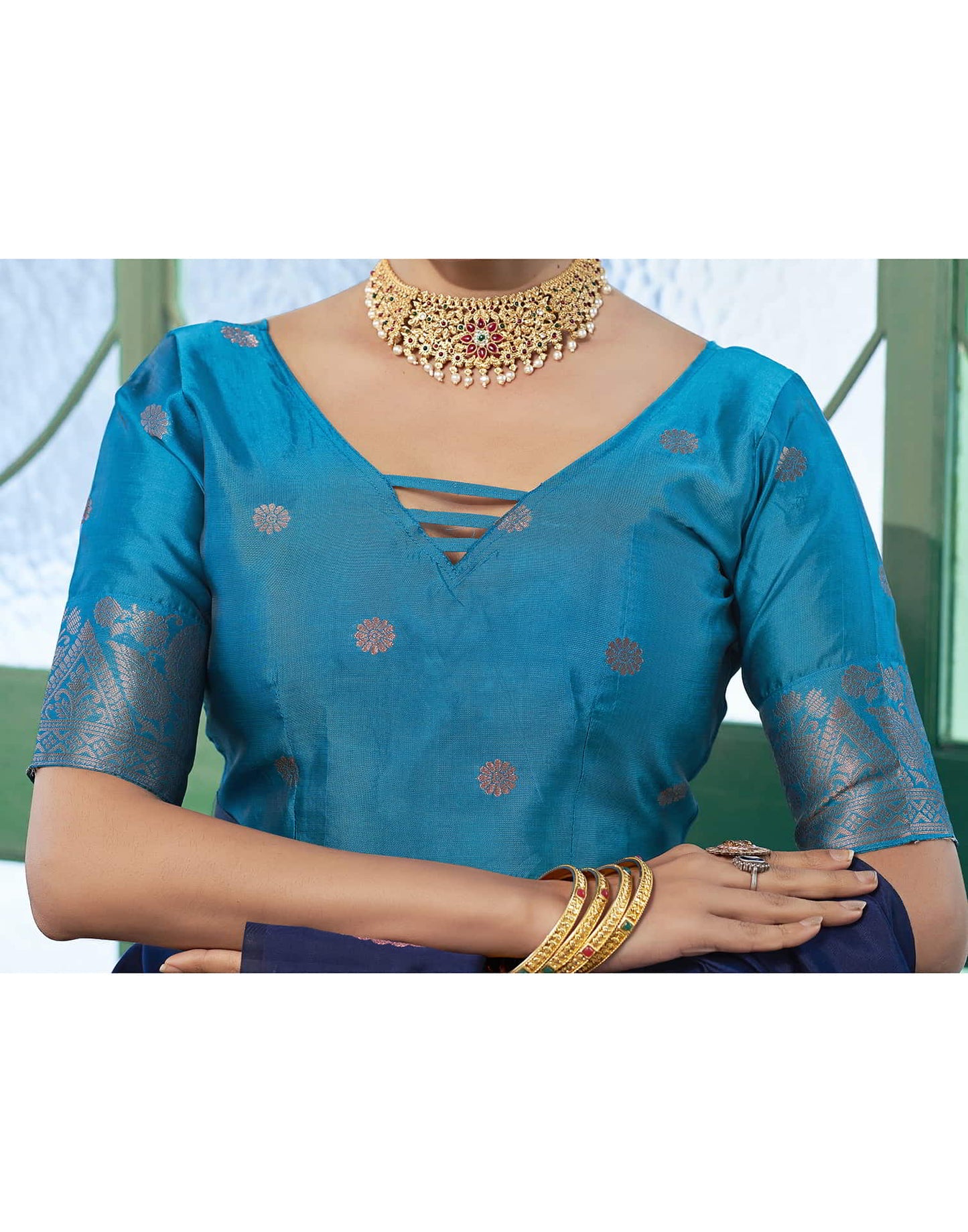 Blue Banarasi Silk Woven Saree