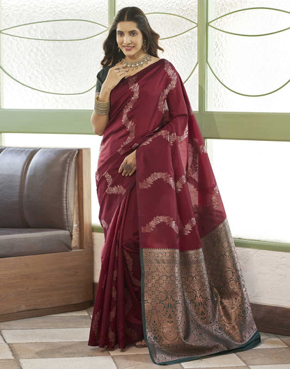 Maroon Banarasi Silk Woven Saree