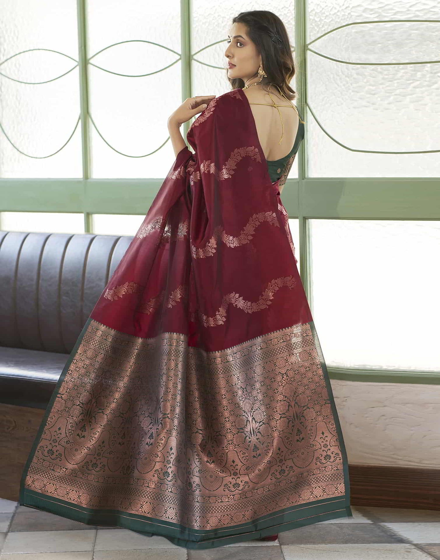 Maroon Banarasi Silk Woven Saree