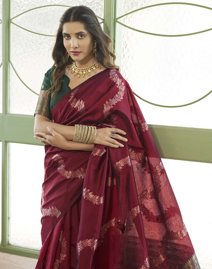 Maroon Banarasi Silk Woven Saree