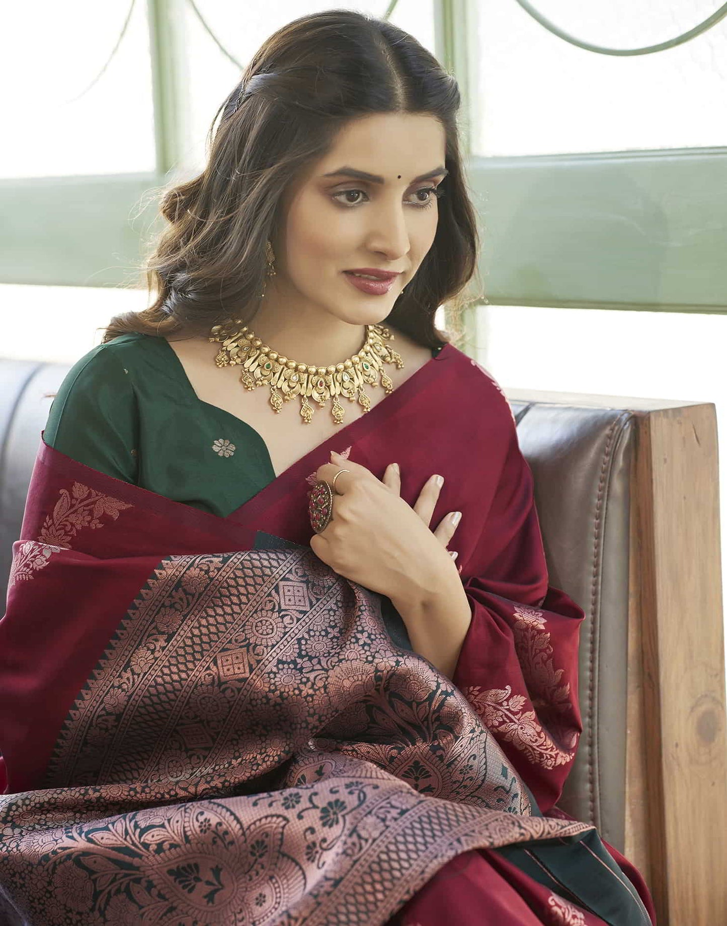 Maroon Banarasi Silk Woven Saree