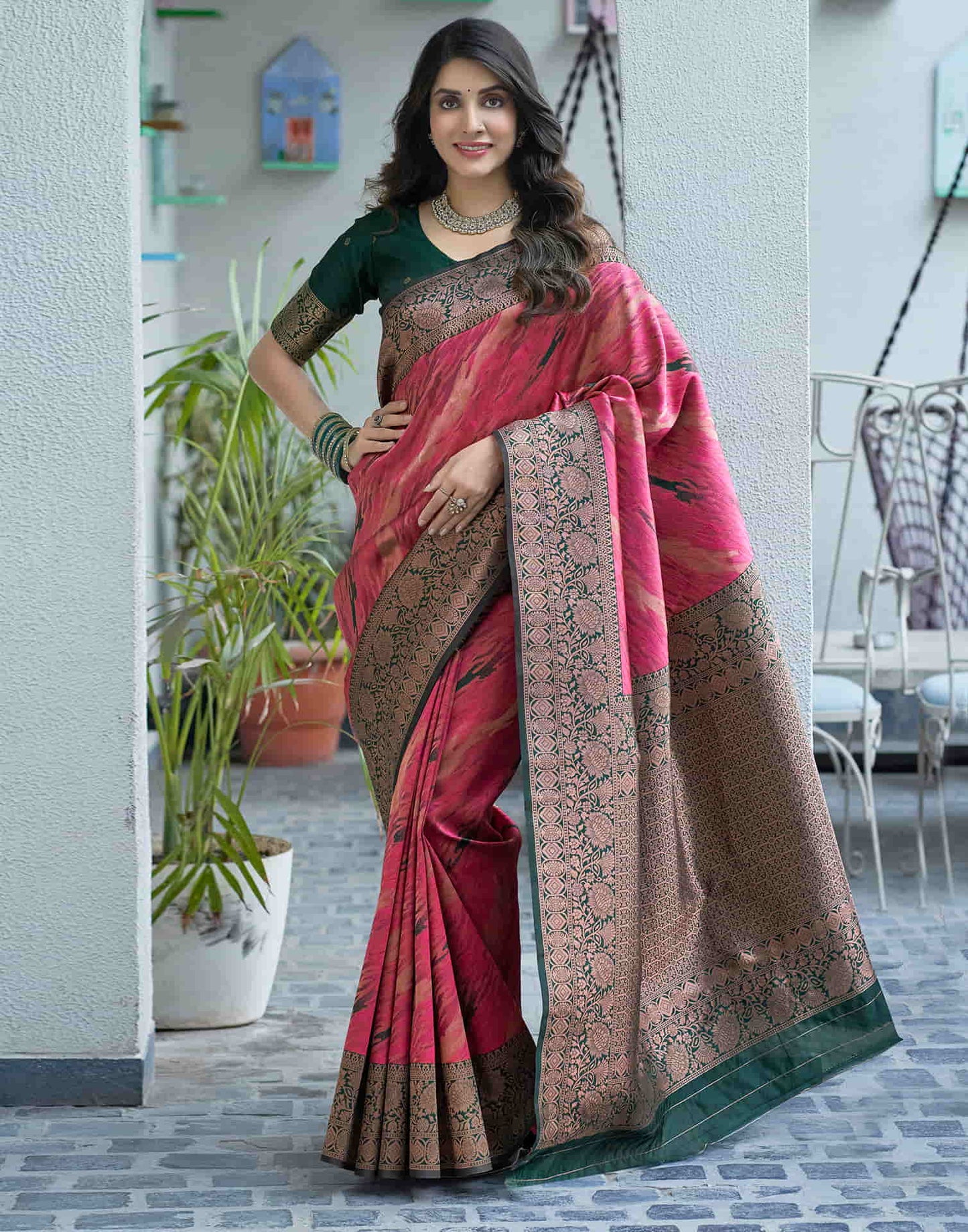Pink Banarasi Silk Woven Saree