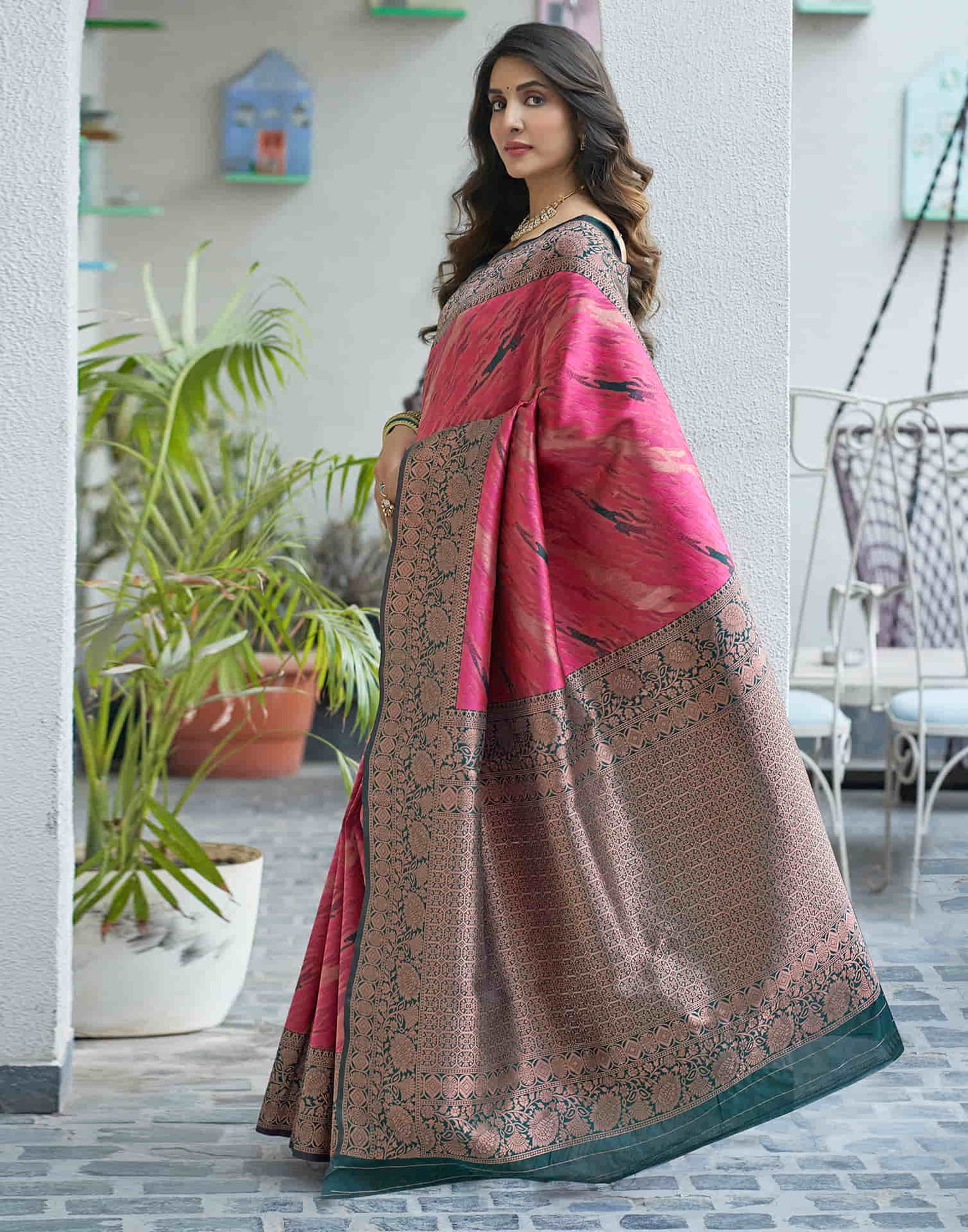 Pink Banarasi Silk Woven Saree