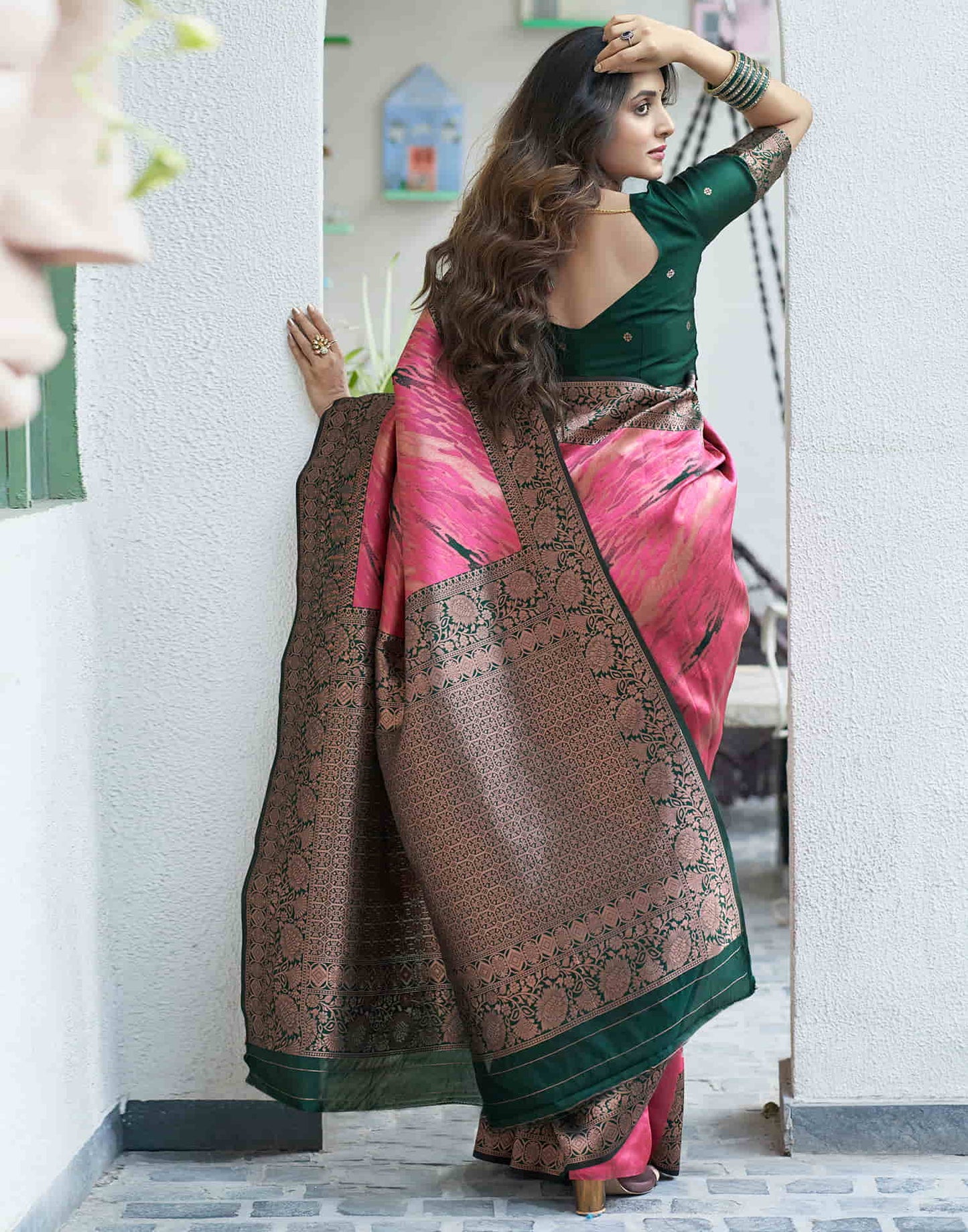 Pink Banarasi Silk Woven Saree