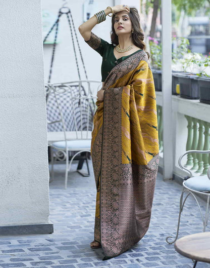 Yellow Banarasi Silk Woven Saree