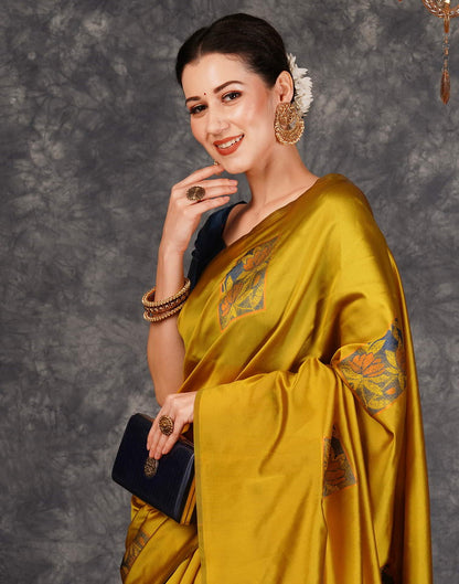 Yellow Banarasi Silk Woven Saree