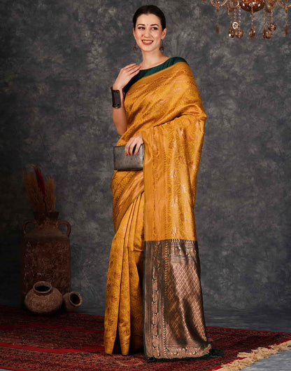 Yellow Banarasi Silk Woven Saree