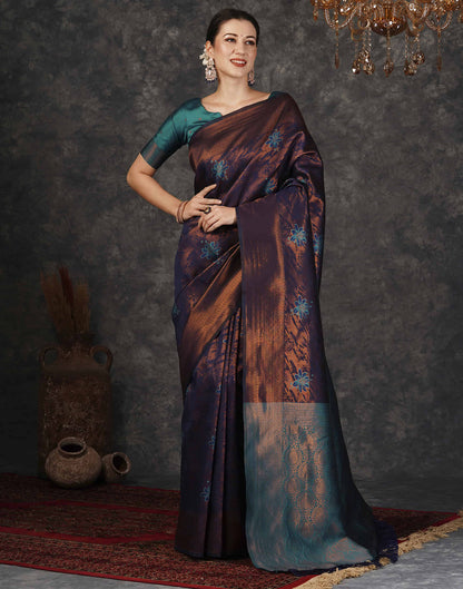 Navy Blue Silk Woven Banarasi Saree