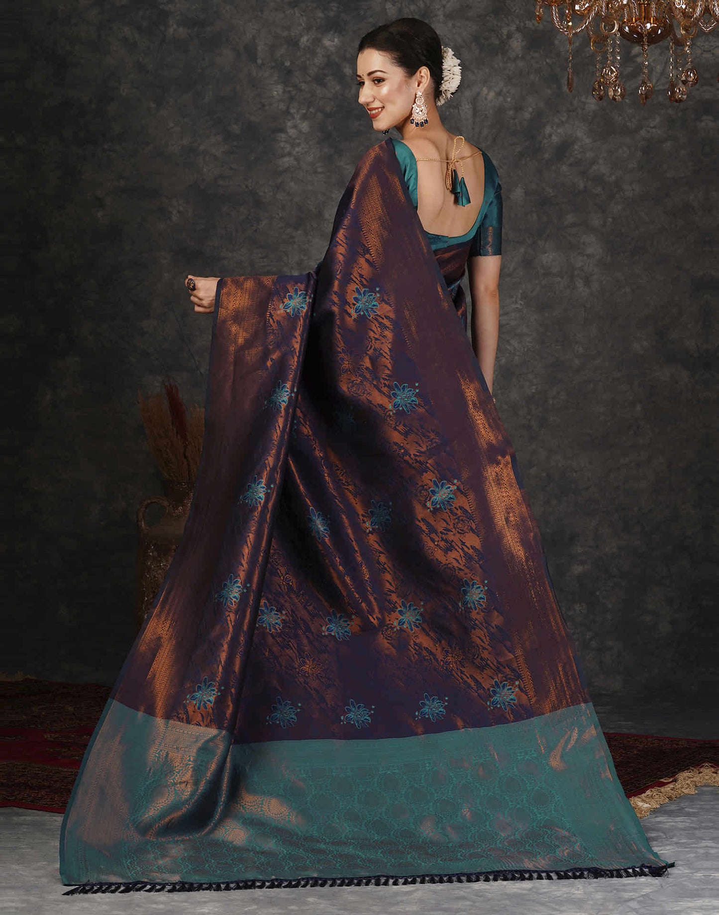 Navy Blue Silk Woven Banarasi Saree