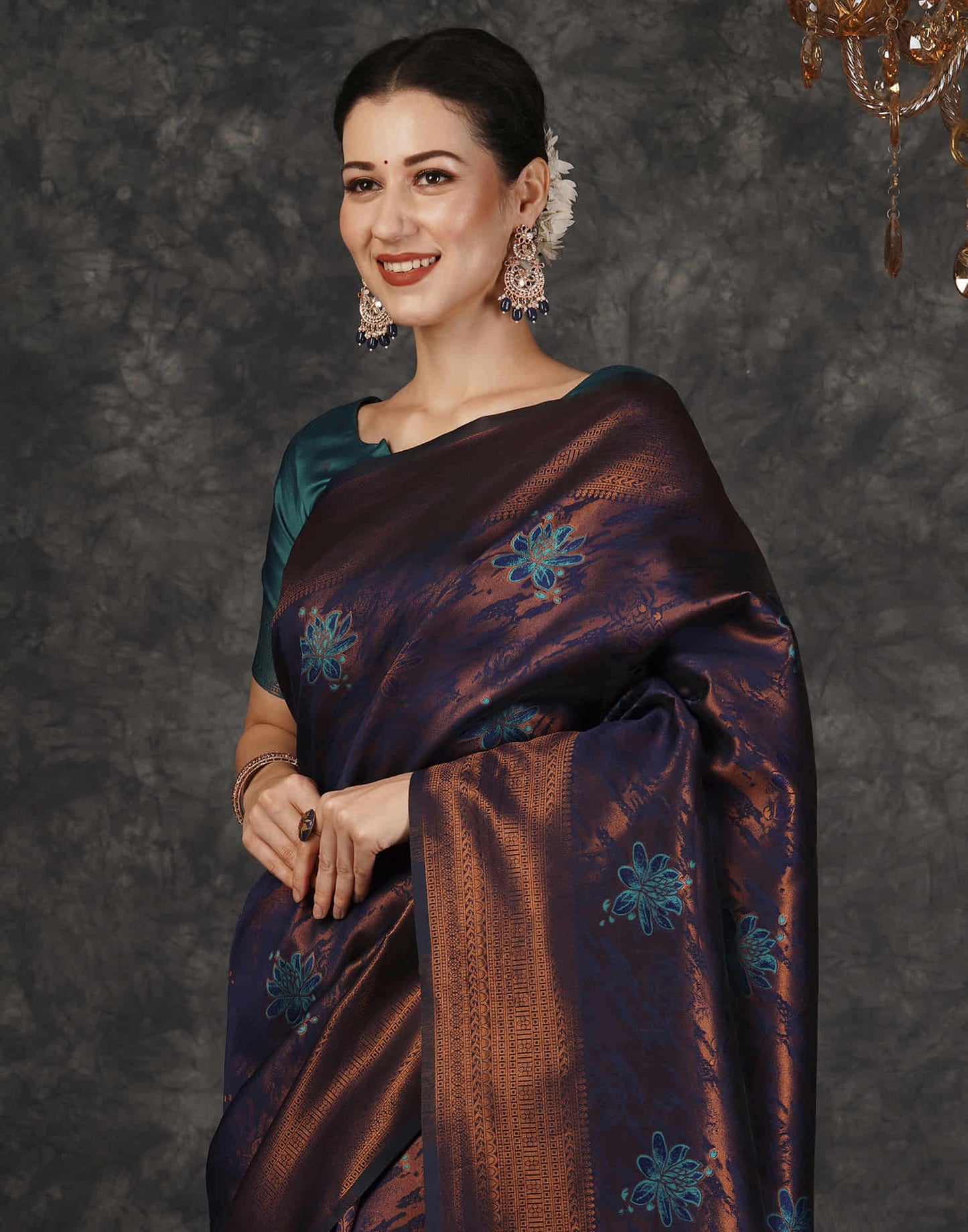 Navy Blue Silk Woven Banarasi Saree
